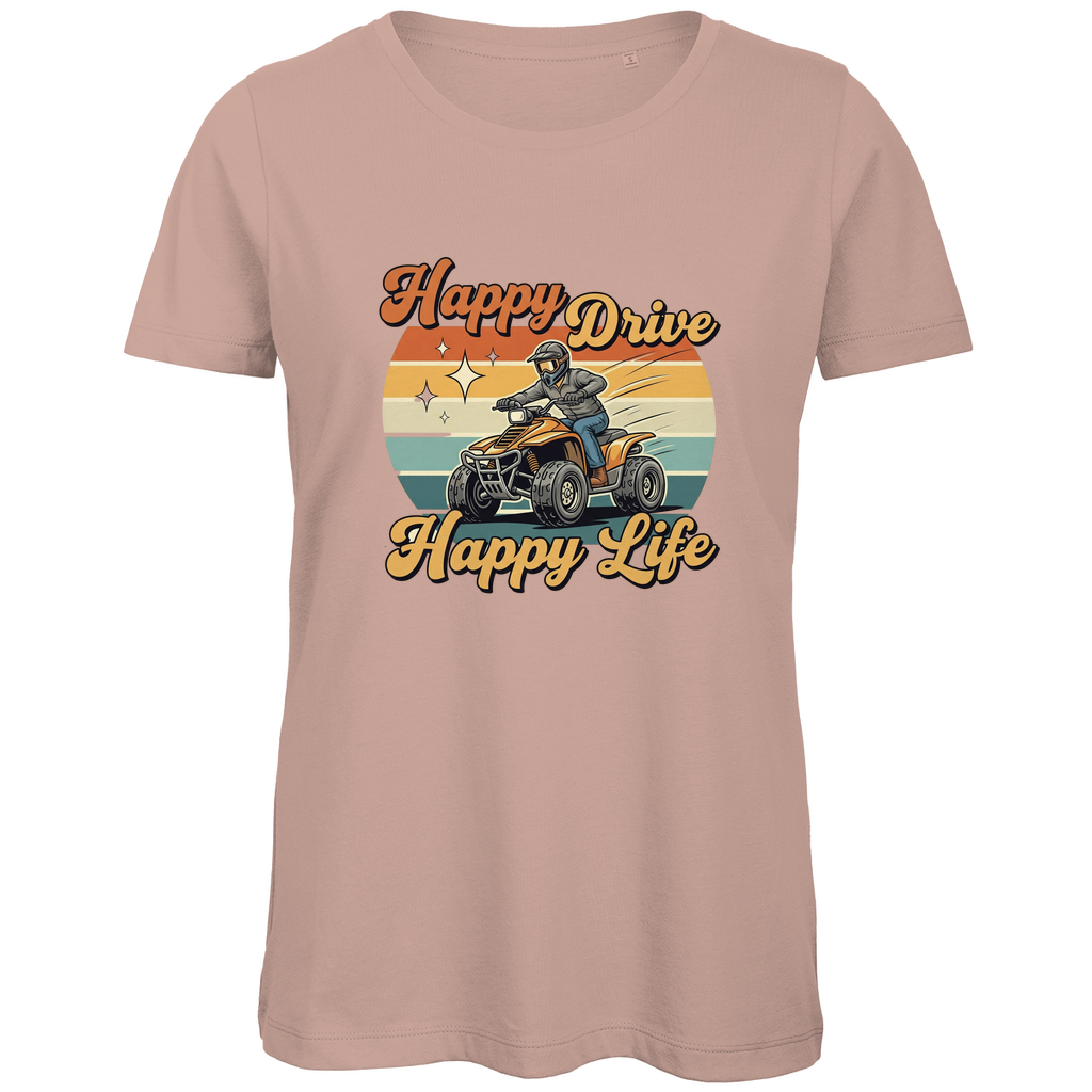 Damen Premium Bio T-Shirt Quad Happy Drive,Happy Life