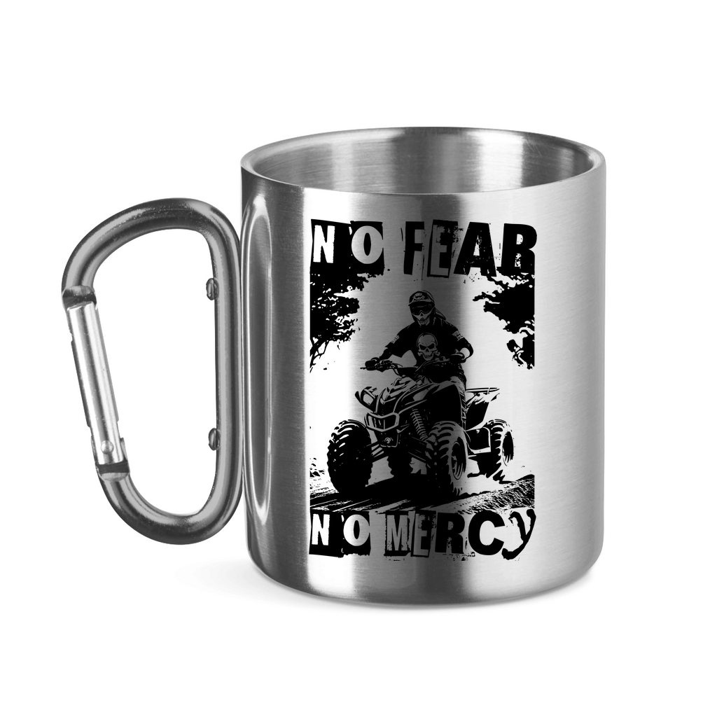 Stainless steel mug with carabiner handle Quad No Fear No Mercy