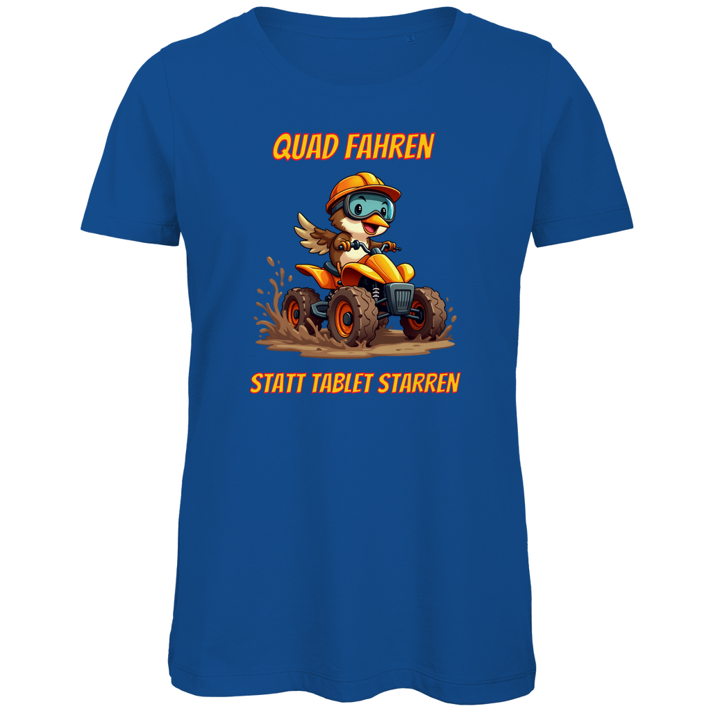 Damen Premium Bio T-Shirt Quad fahren statt Tablett starren