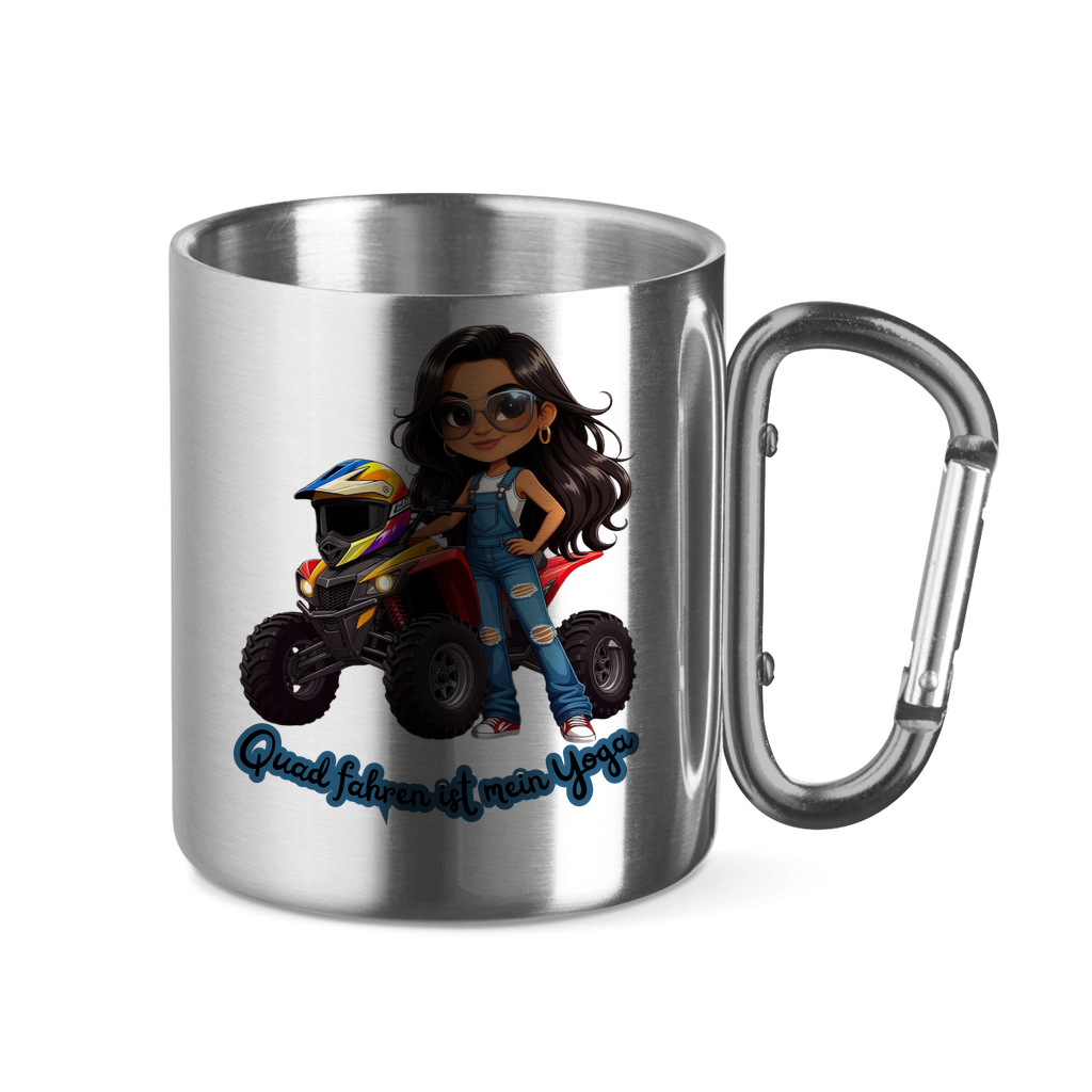 Stainless steel cup with carabiner handle Quad biking is my yoga