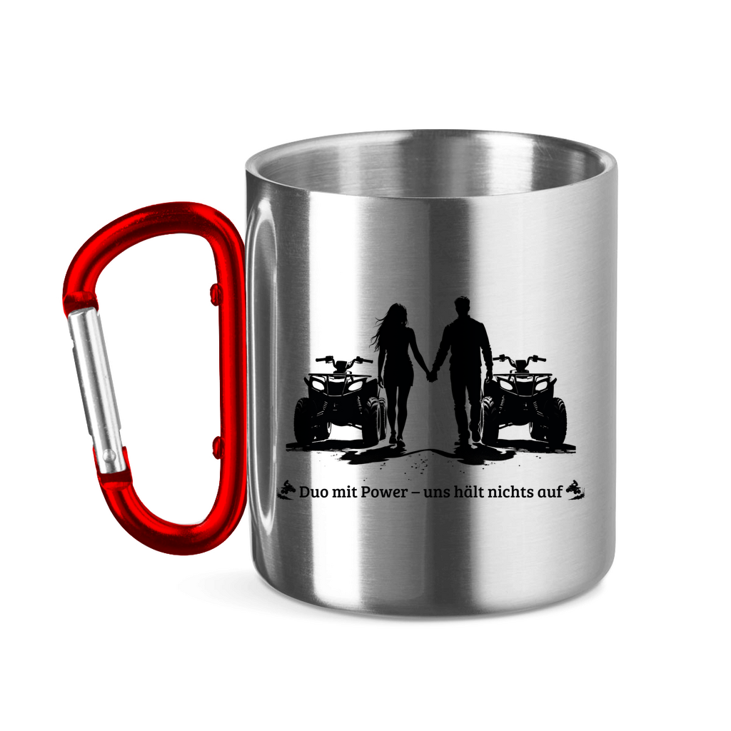 Stainless steel cup with carabiner handle Quad Duo with Power
