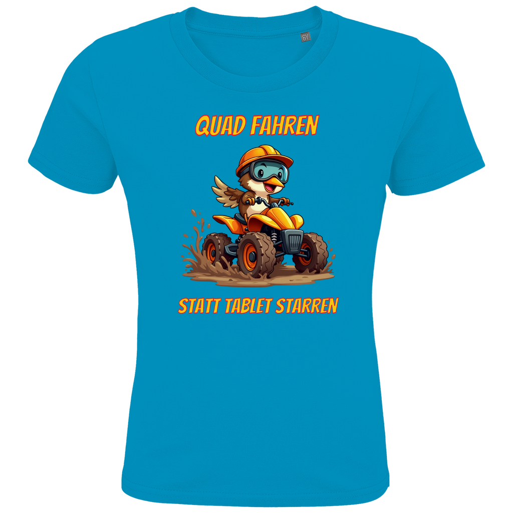 Kinder Premium Bio T-Shirt Quad fahren statt Tablet starren