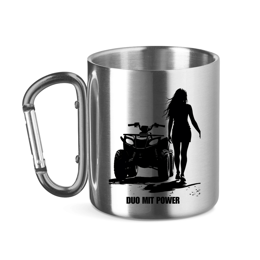 Stainless steel cup with carabiner handle Quad pair Duo with power