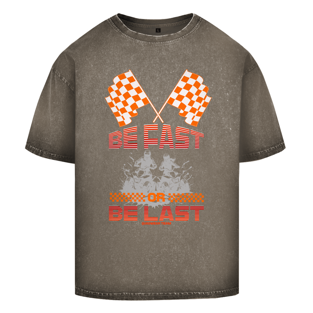 T-shirt délavé surdimensionné Quad Soyez rapide ou soyez le dernier