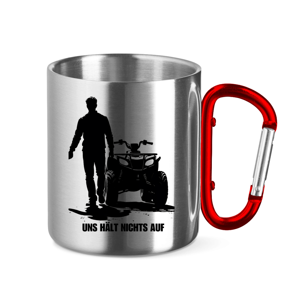 Stainless steel cup with carabiner handle Quad pair Duo with power