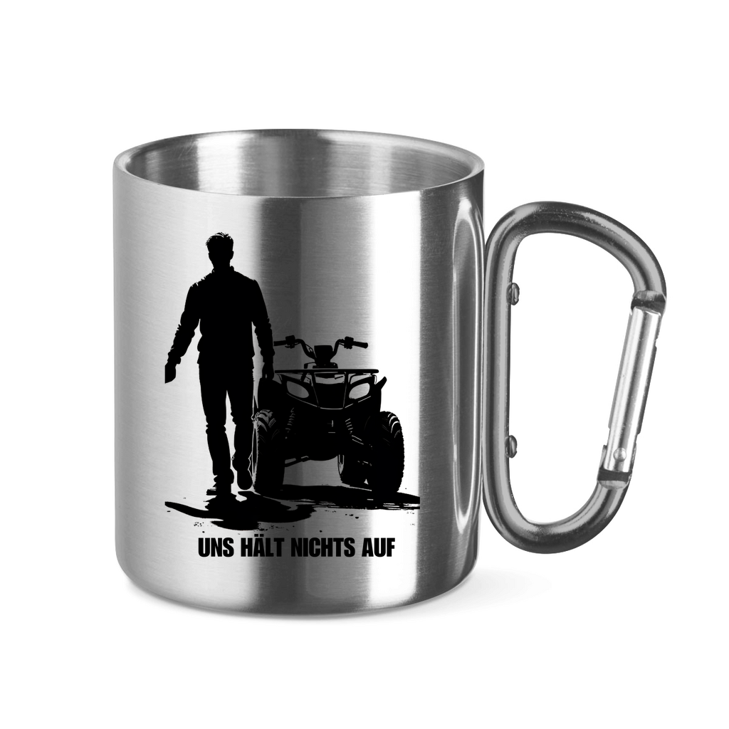 Stainless steel cup with carabiner handle Quad pair Duo with power