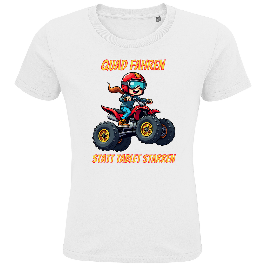 Kinder Premium Bio T-Shirt Quad fahren statt Tablet starren