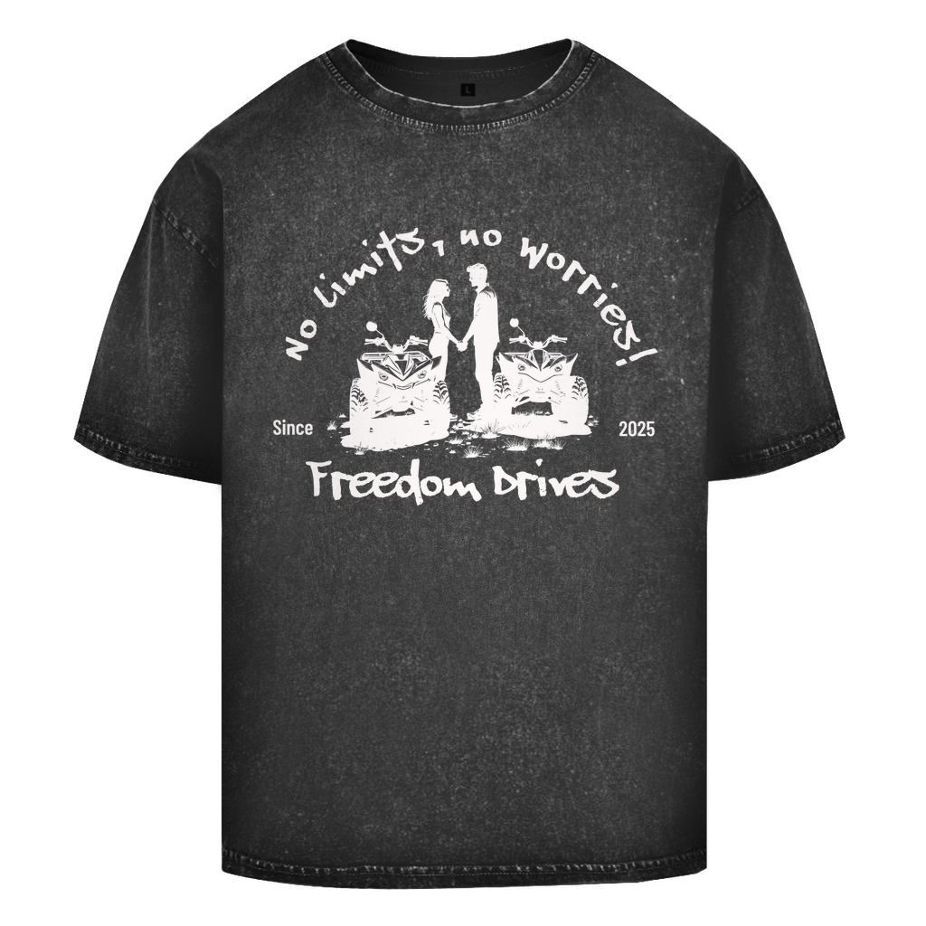 Oversize Washed T-Shirt Quad No Limits,No Worries