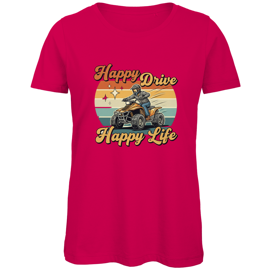 Damen Premium Bio T-Shirt Quad Happy Drive,Happy Life