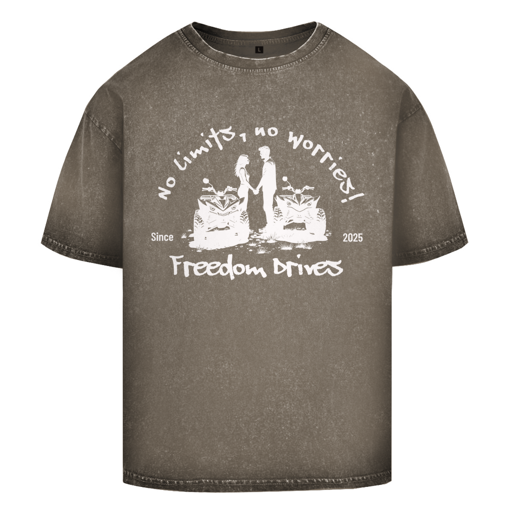 Oversize Washed T-Shirt Quad No Limits,No Worries