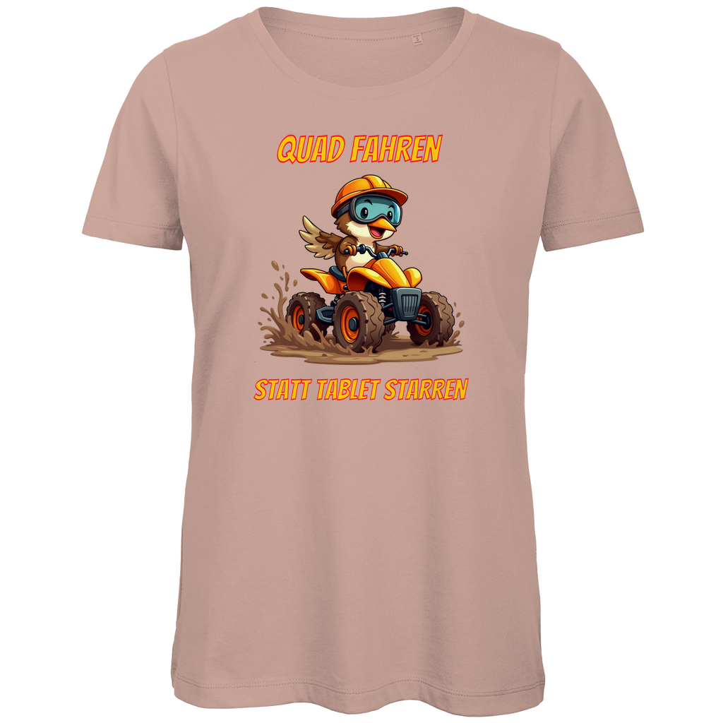Damen Premium Bio T-Shirt Quad fahren statt Tablett starren