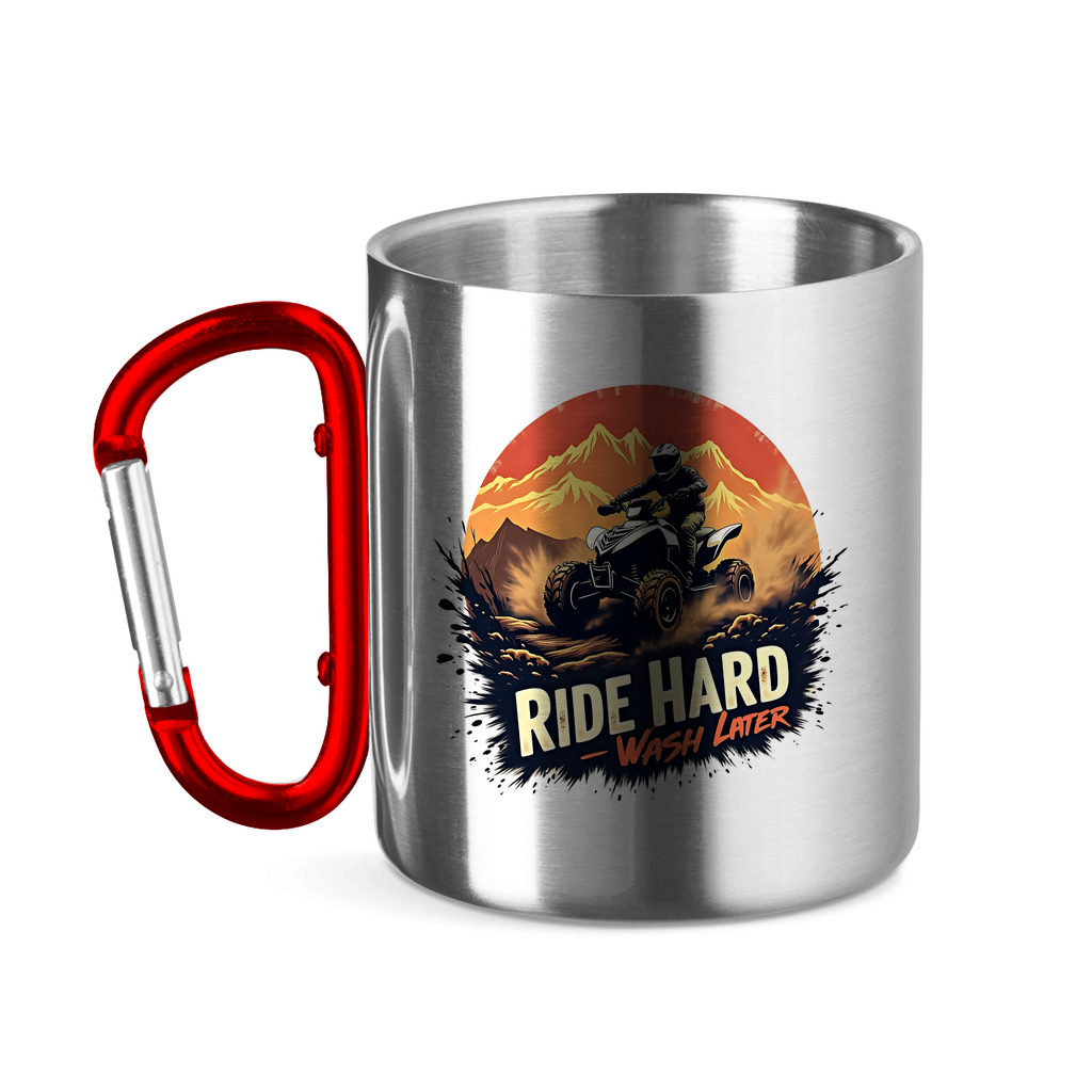 Edelstahltasse mit Karabinergriff Quad Ride Hard