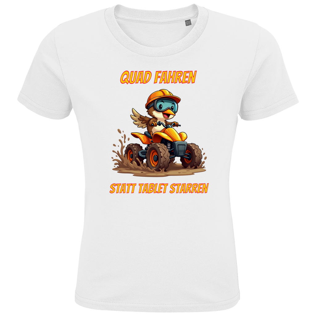 Kinder Premium Bio T-Shirt Quad fahren statt Tablet starren