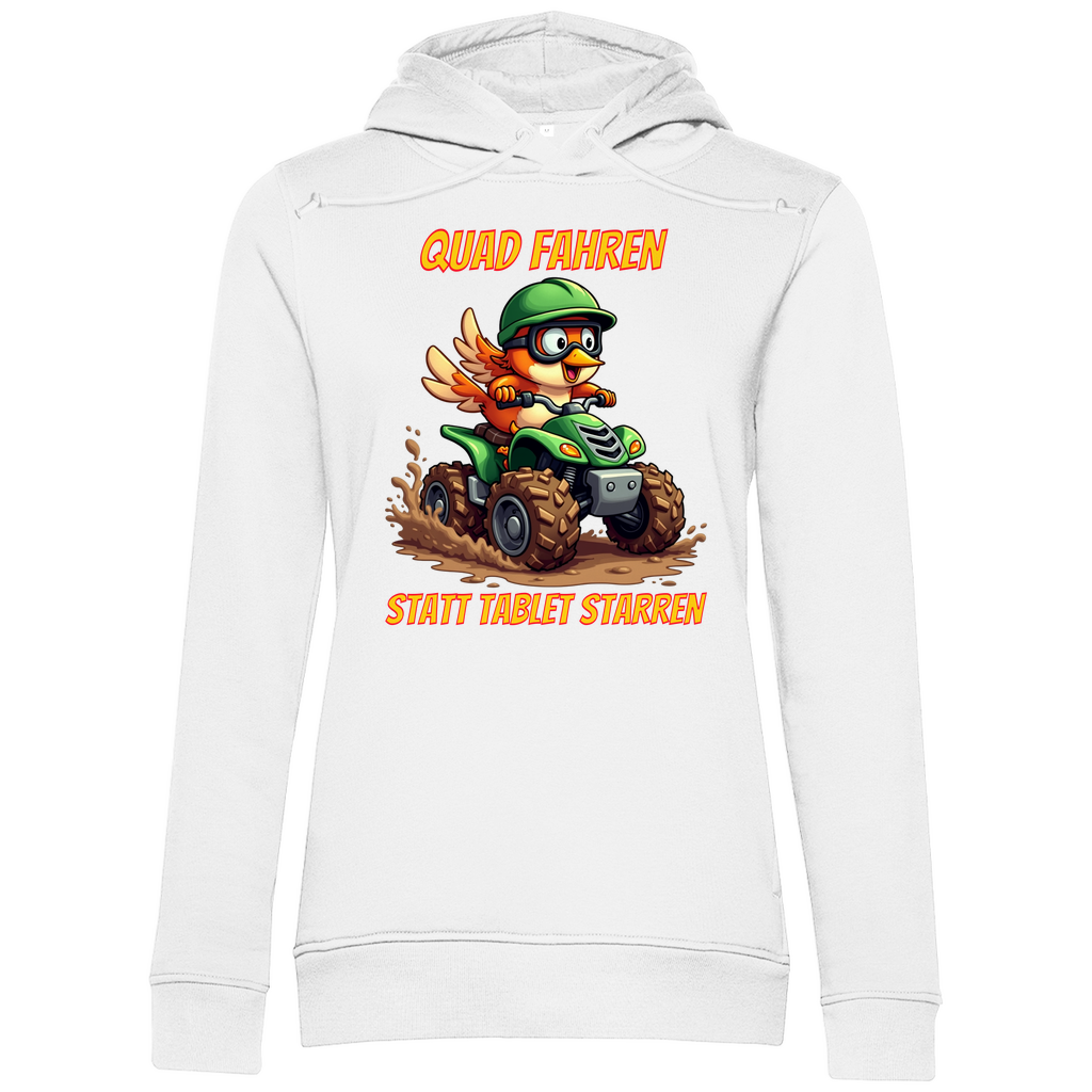 Damen Premium Bio Hoodie Quad fahren statt Tablet starren