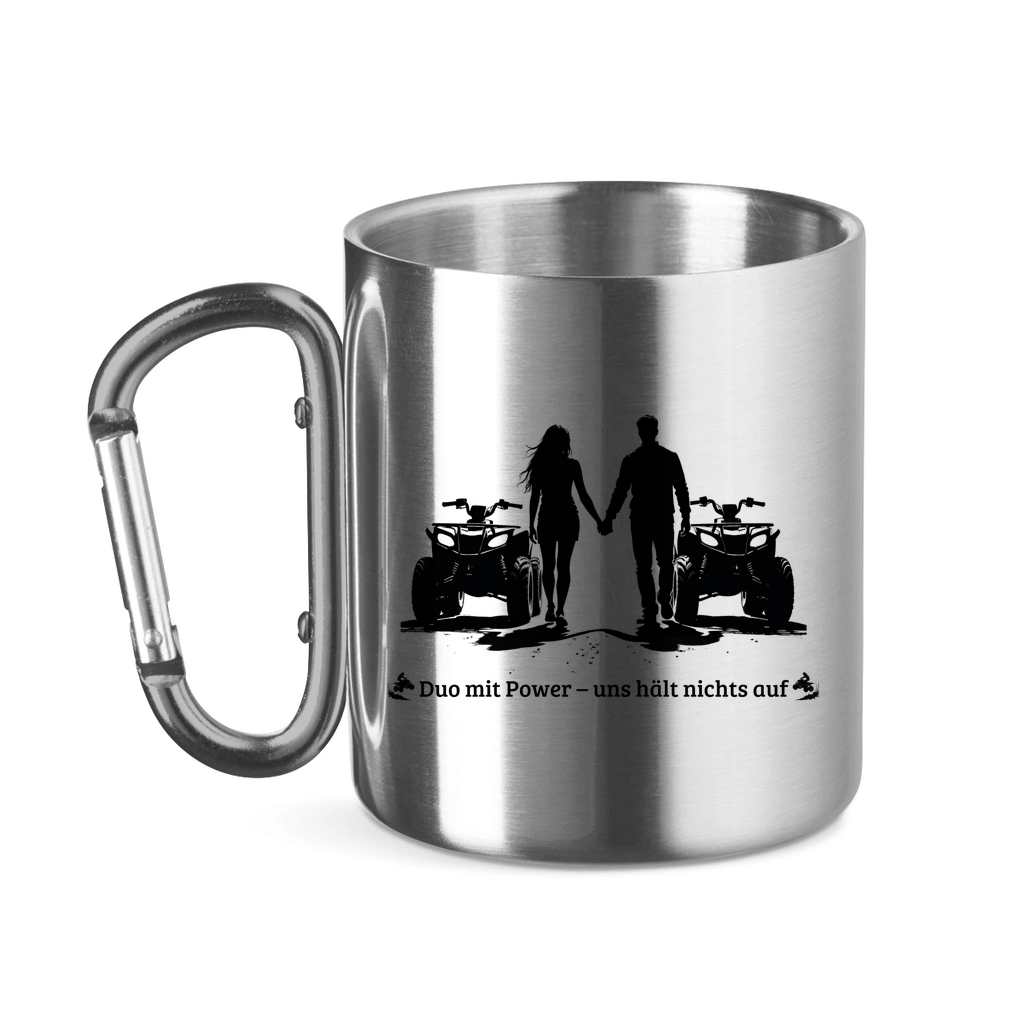 Stainless steel cup with carabiner handle Quad Duo with Power