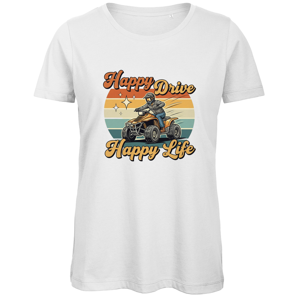 Damen Premium Bio T-Shirt Quad Happy Drive,Happy Life