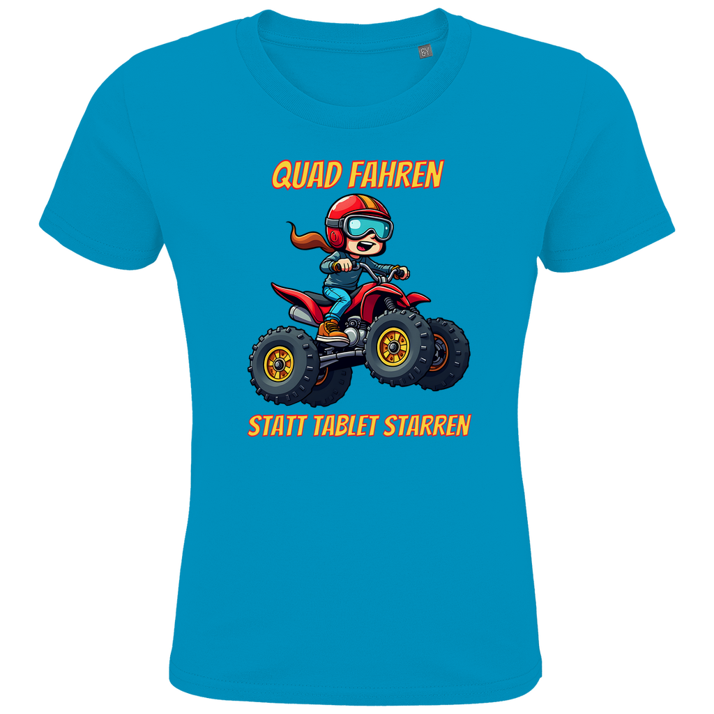 Kinder Premium Bio T-Shirt Quad fahren statt Tablet starren
