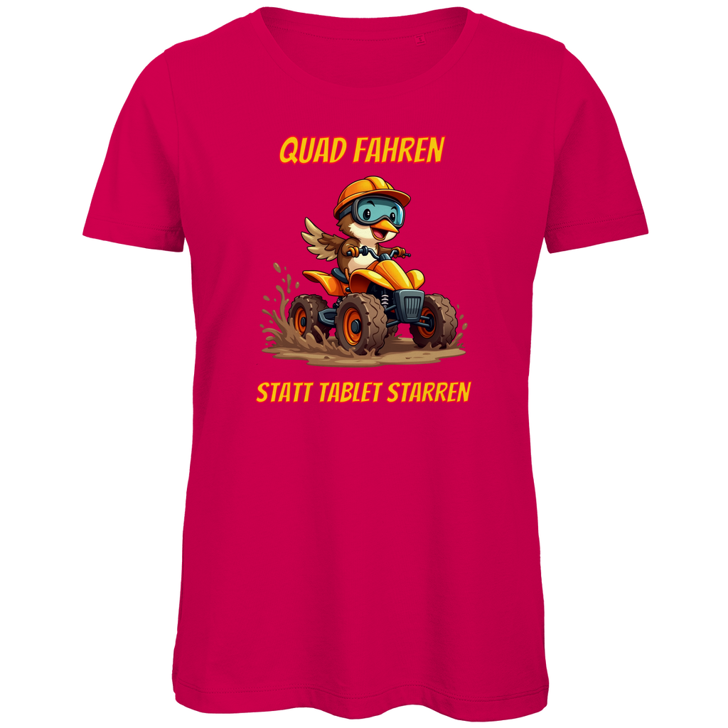Damen Premium Bio T-Shirt Quad fahren statt Tablett starren