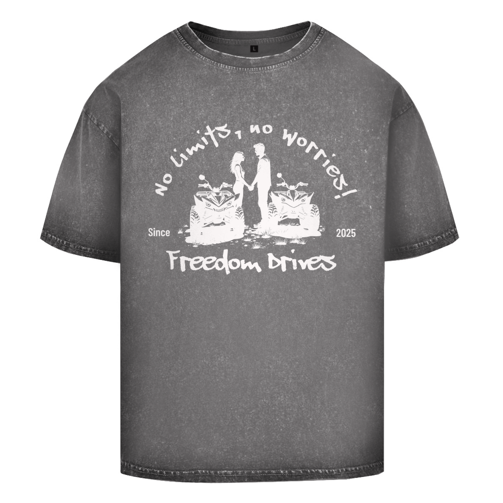 Oversize Washed T-Shirt Quad No Limits,No Worries