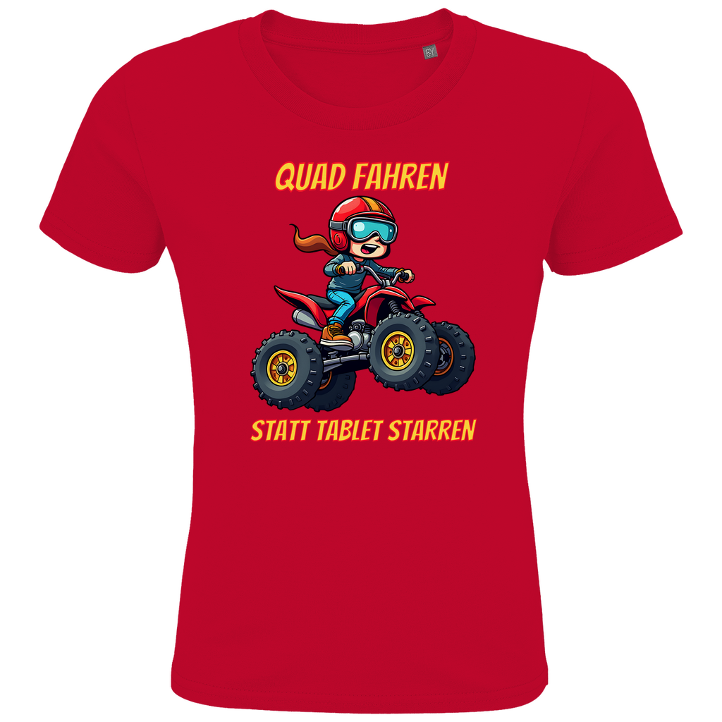 Kinder Premium Bio T-Shirt Quad fahren statt Tablet starren