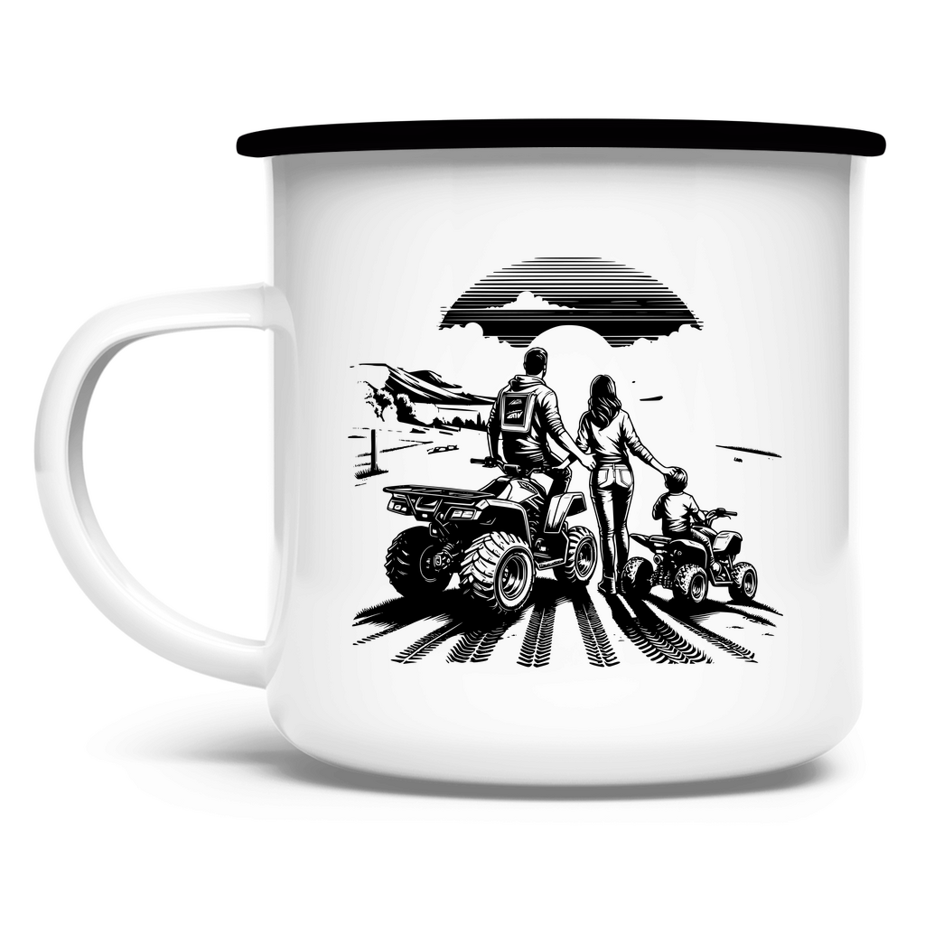 Emaille Tasse Quad Familie