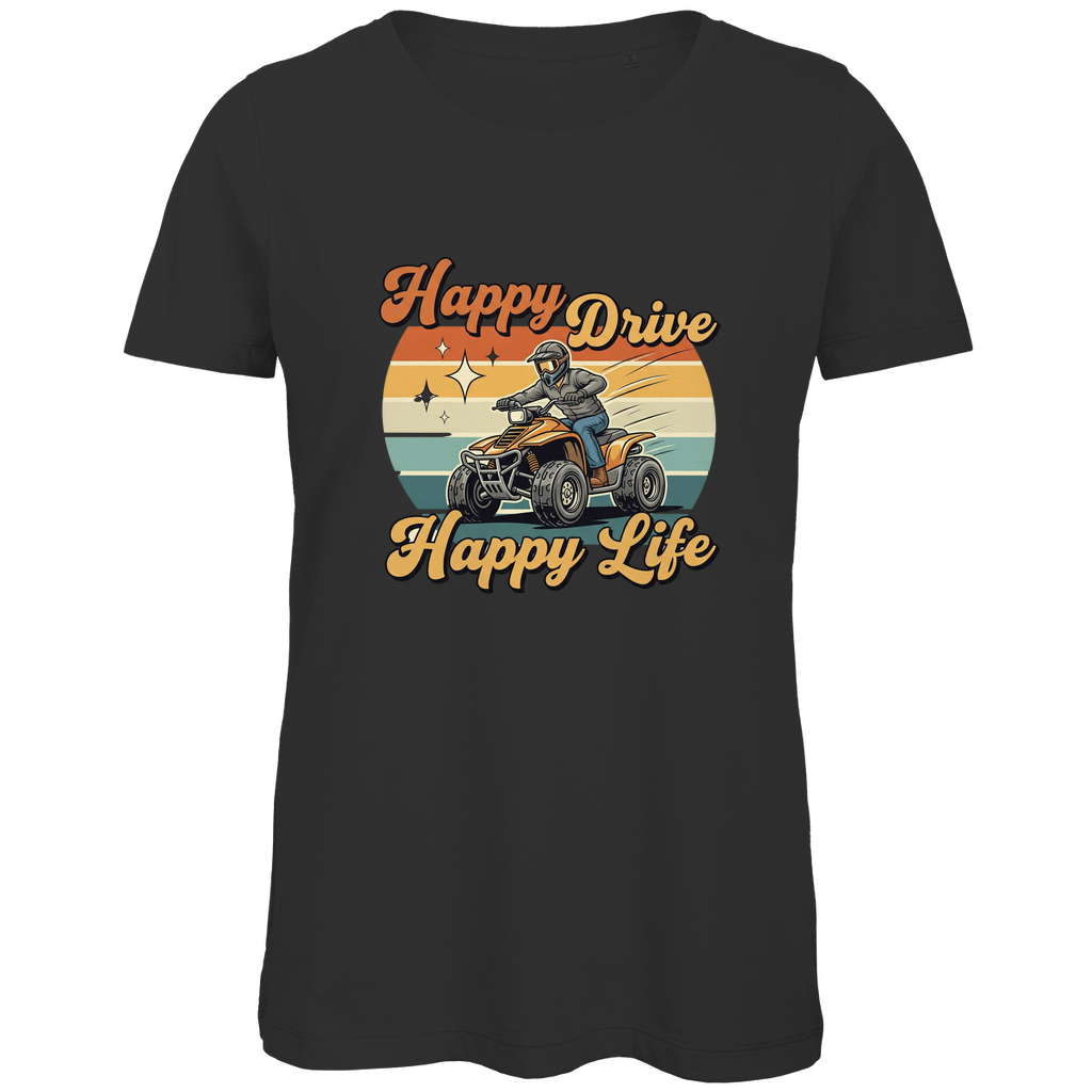 Damen Premium Bio T-Shirt Quad Happy Drive,Happy Life