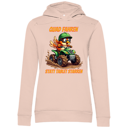Damen Premium Bio Hoodie Quad fahren statt Tablet starren