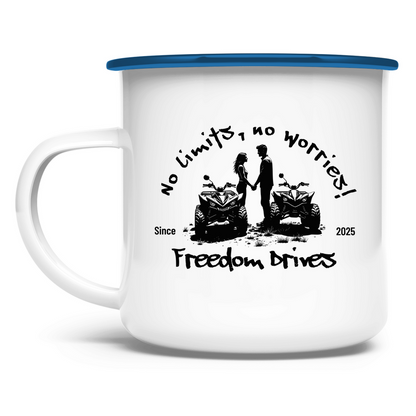 Emaille Tasse Quad No Limits,No Worries Freedom Drives