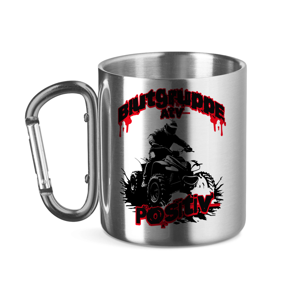 Edelstahltasse mit Karabinergriff Quad Blutgruppe ATV Positiv