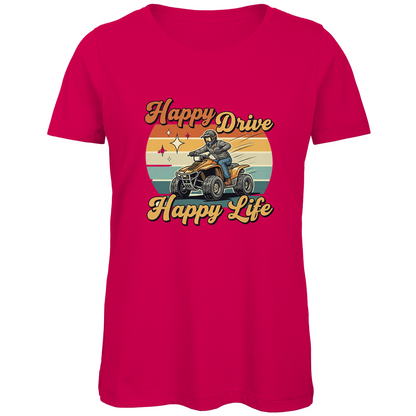 Damen Premium Bio T-Shirt Quad Happy Drive,Happy Life