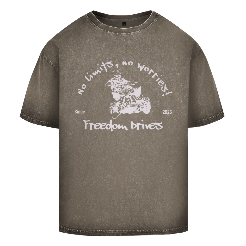 Oversize Washed T-Shirt Quad No Limits,No Worries