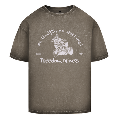 Oversize Washed T-Shirt Quad No Limits,No Worries