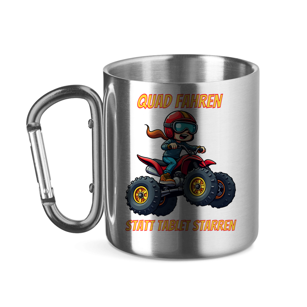 Edelstahltasse mit Karabinergriff Quad fahren statt Tablet starren
