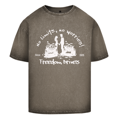 Oversize Washed T-Shirt Quad No Limits,No Worries