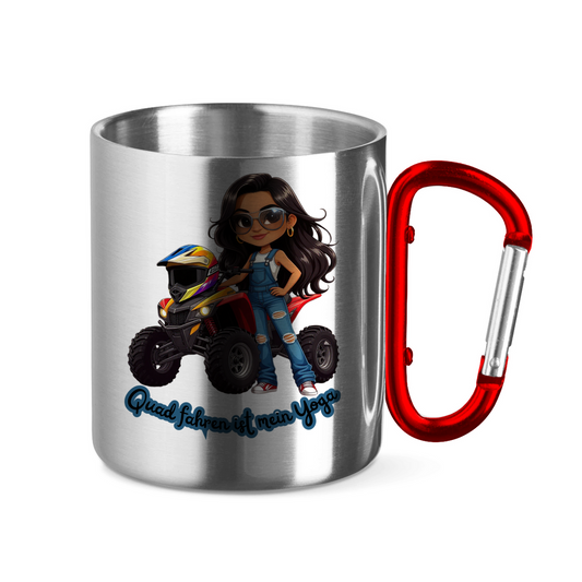 Edelstahltasse mit Karabinergriff Quad fahren ist mein Yoga
