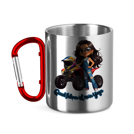 Edelstahltasse mit Karabinergriff Quad fahren ist mein Yoga