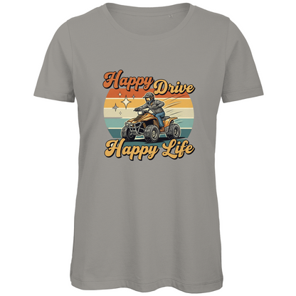 Damen Premium Bio T-Shirt Quad Happy Drive,Happy Life