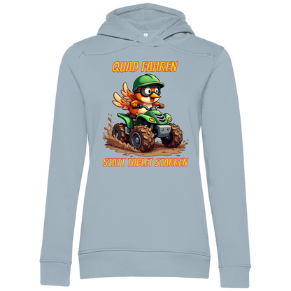 Damen Premium Bio Hoodie Quad fahren statt Tablet starren