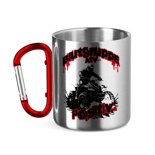 Edelstahltasse mit Karabinergriff Quad Blutgruppe ATV Positiv