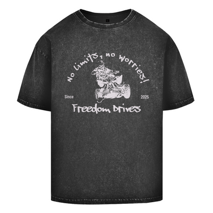 Oversize Washed T-Shirt Quad No Limits,No Worries