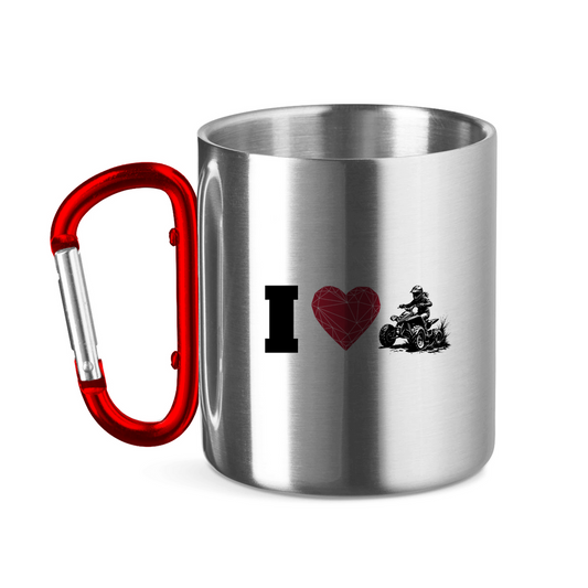 Edelstahltasse mit Karabinergriff I Love Quad