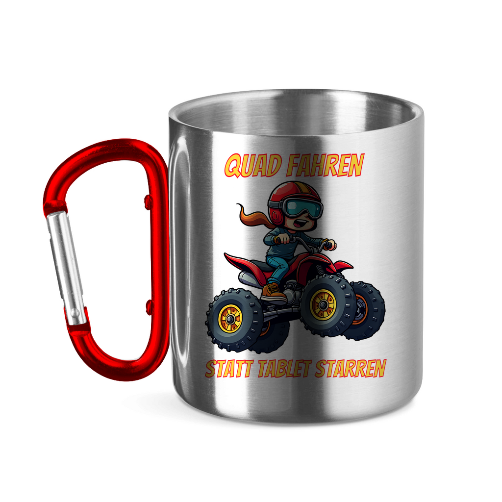 Edelstahltasse mit Karabinergriff Quad fahren statt Tablet starren