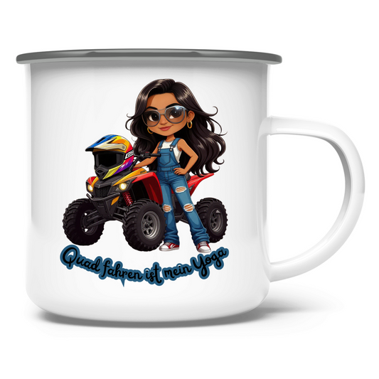 Emaille Tasse Quad fahren ist mein Yoga
