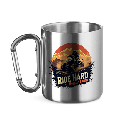 Edelstahltasse mit Karabinergriff Quad Ride Hard