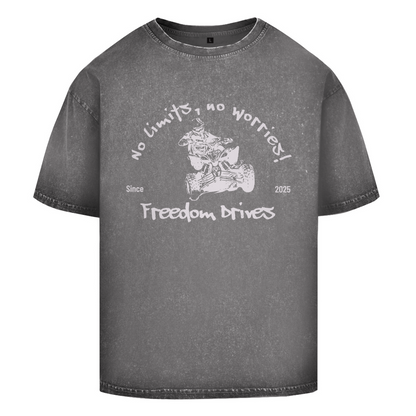 Oversize Washed T-Shirt Quad No Limits,No Worries