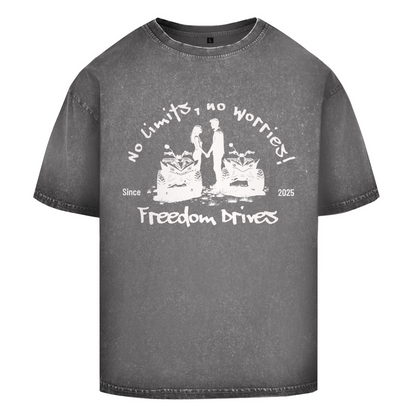 Oversize Washed T-Shirt Quad No Limits,No Worries
