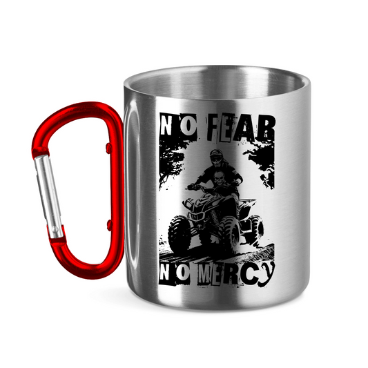 Stainless steel mug with carabiner handle Quad No Fear No Mercy