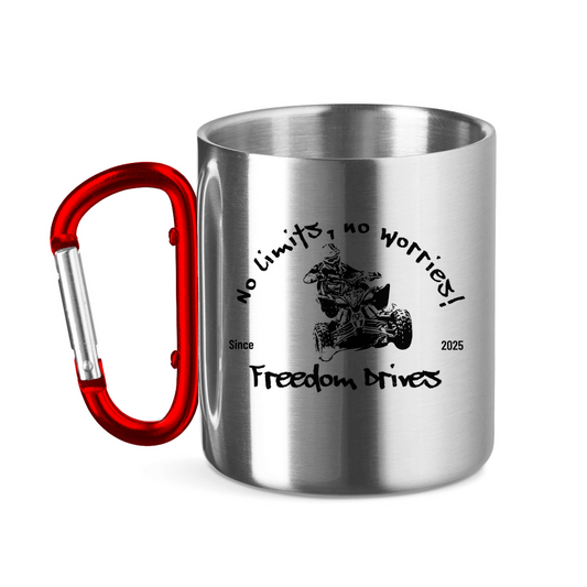 Edelstahltasse mit Karabinergriff Quad No Limits No Worries