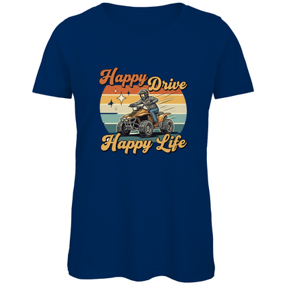 Damen Premium Bio T-Shirt Quad Happy Drive,Happy Life