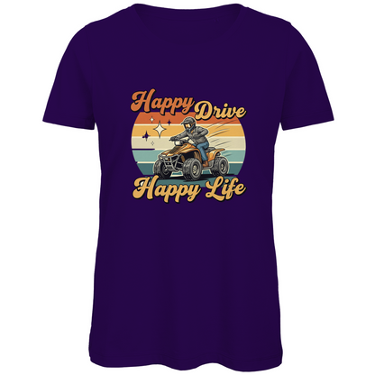 Damen Premium Bio T-Shirt Quad Happy Drive,Happy Life